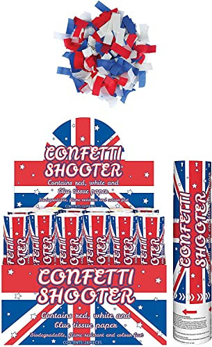 Union Jack Confetti Cannon with Blue, White and Red Biodegradable Paper 20cm Confetti Shooter for Celebration BBQ, Coronation,Great Britain British Party Confetti Decorations (Pack of 6)