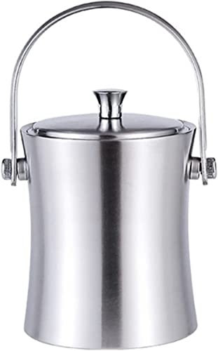 Cubitera, Enfriador de Bebidas/Cubeta de Cerveza, Recipiente de Cubitos de Hielo de Acero Inoxidable con Tapa y Pinzas Enfriador de Champaña Cubitera de Hielo Plata Mate de Doble Pared for Fiestas, BB