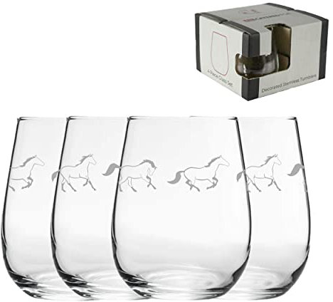 Lot de 4 verres à vin sans pied gravés motif cheval 360 ml