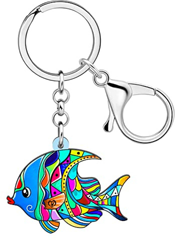 LONYOO Anime Hai Schlüsselanhänger Acryl Meeresschildkröte Oktopus Qualle Krabbe Wal Ozean Schlüsselanhänger Ringe Geschenke für Frauen Mädchen (Clownfisch Schlüsselanhänger Blau 098)
