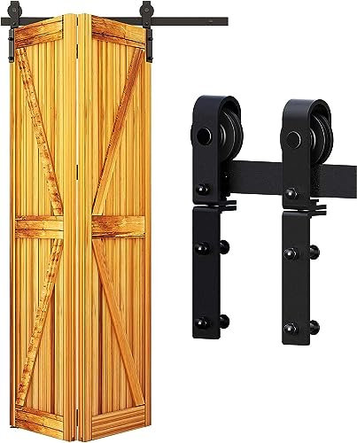 WOLFBIRD 91 cm - Herraje de puerta corredera bifold para 2 puertas de dos persianas, sistema de herraje unilateral, kit de puerta plegable para apertura de puerta inferior a 76 cm, sin puerta (estilo