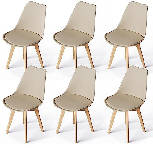 WAFTING 6er Set Esszimmerstühle Gepolsterter Stuhl mit Buchenholz-Beinen und Weich Gepolsterte Chair für Esszimmer Wohnzimmer Schlafzimmer Küche Besprechungsraum, (gepolstert Khaki)