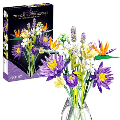 Under the Baubles - Set de Construction Fleur Bouquet de Lotus Bleu - Collection Botanique - Cadeau pour Filles et Femmes