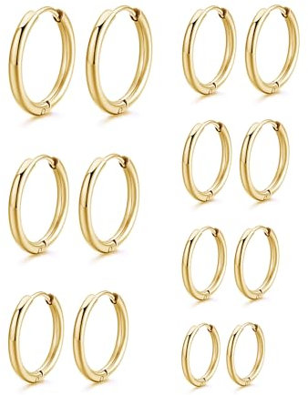 Mochity 3-7 Paare Ohrringe Gold für Damen Herren, 316L Edelstahl Creolen Silber, Ohrringe 14K Vergoldeter, Hypoallergen Kleine Creolen Ohrstecker (7 Paare, Gold)