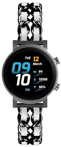 KUWAI Armbänder für TicWatch E3 Armband, Metall Edelstahl mit Lederkette Armbänder für TicWatch E3 Modisch Damen Frauen Armband für TicWatch E3 (G)