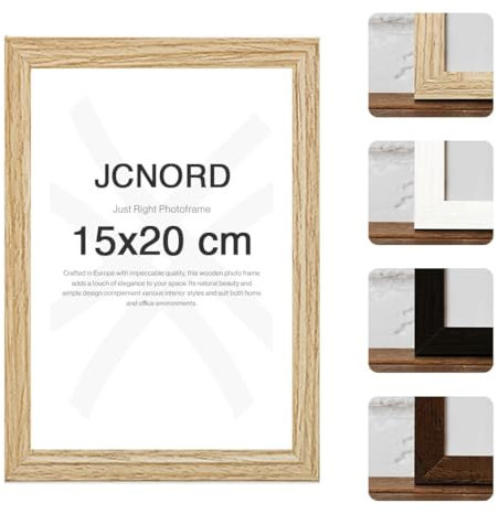 JCNORD MDF Eichenfarbener Holz Bilderrahmen 15x20 cm mit bruchsicherem Acrylglas | Moderner Fotorahmen für Wände und Tische