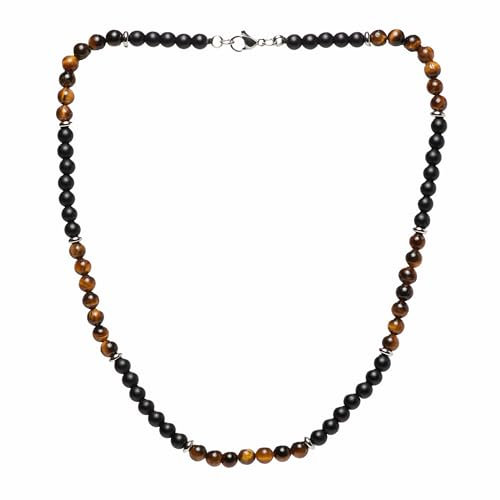Handgefertigte Herren Tigerauge Onyx Perlenkette - Natürliche Edelstein-Heilungs-Kristallschmuck für Männer und Frauen (Braunes Tigerauge)
