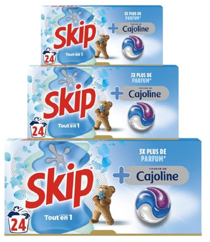 SKIP - Lessive liquide en capsules Tout-en-1 Touche de CAJOLINE - 72 lavages - propreté impeccable et parfum frais longue durée (lot de 3x24)
