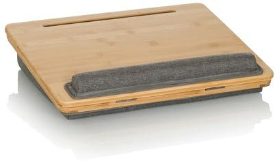 hjh OFFICE Laptopunterlage COMFILAP III Bambus Laptopkissen 4-Fach verstellbar, Knietablett mit Handauflage, Geräte bis 21 Zoll, Grau