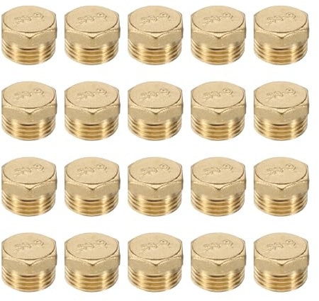 PATIKIL G1/2'' Gewinde Messing Sechskant Rohrverschluss, 20 Stück Außensechskant Kappe Rohrverschlüsse Fittings Kappe für Öl Wasser Hydraulikleitung