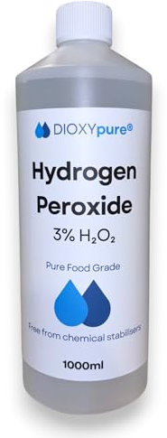 Peróxido de hidrógeno de grado alimenticio 3% – 1 litro (1000 ml) – H2O2 – Agua oxigenada – Sin estabilizadores ni aditivos – Limpiador natural multiusos – Tapón de seguridad infantil