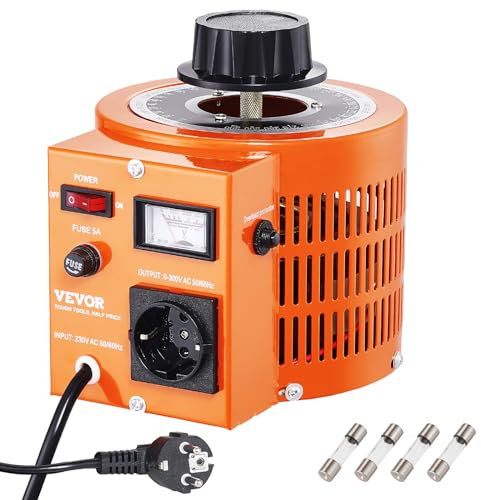 VEVOR Transformador de voltaje variable automático de 1000 VA, 3,3 A, entrada de 230 V, salida de 0-300 V, regulador de voltaje de CA 4 fusibles, interruptor de control térmico para oficina industrial