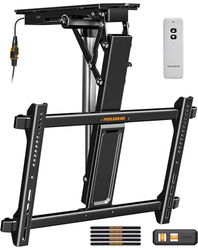 Perlegear Soporte motorizado de techo para televisores de 32 a 70 pulgadas de hasta 88 libras, soporte eléctrico de techo con control remoto e inclinación ajustable, soporte de techo abatible para