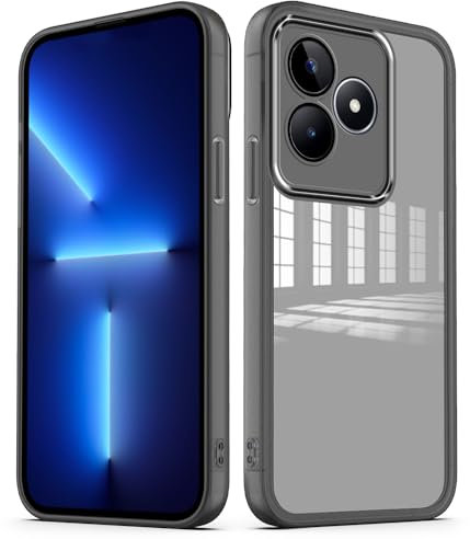 YUXING Funda para Realme C53 Carcasa Transparente con Película Protectora de Lente Ultra Delgado Antichoque Bumper Slim Case - Negro