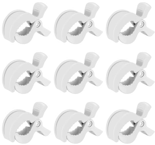 9 Stück Kinderwagen Klammern, Clips Haken zur Befestigung von Spielzeug, Abdeckung, Sonnenschutz am Kinderwagen, Buggy, Babyschale Clips - Weiß