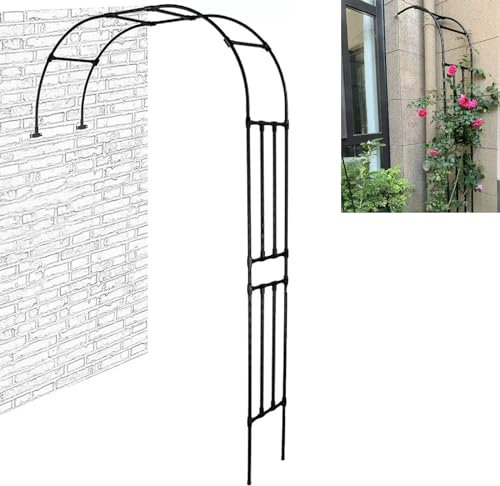 WXXSHGDW Halbseitiger Bogen Gegen Die Wand, Rosenbogen Gartenbogen, Eisernes Gartenbogengitter für Kletterpflanzen, Gartenbogengitter im Freien für Haus, Hof und Garten(Color:Black,Size:210cmx240cm)