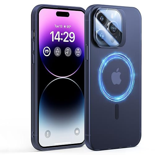 ONOFSO Funda Magnética para iPhone 14 Pro MAX de 6,7 Pulgadas Compatible con MagSafe, Carcasa Mate Ultra Delgada Antigolpes con Soporte para Objetivo,Azul Oscuro