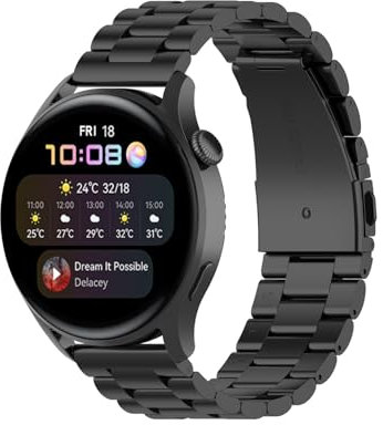 Correa de Metal Compatible con Huawei Watch GT4/GT2/GT3 46mm, 22mm Pulsera de Repuesto de Acero Inoxidable para Samsung Galaxy Watch 3/Galaxy Watch (Negro)