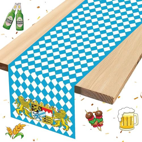 Shinybox Oktoberfest Tischdecke, Oktoberfest Tischläufer Waschbar, Bayrisch Tischdecke, Oktoberfest Deko Partyzubehör für Oktoberfest Deutsche Party Geburtstag Party 183 x 33cm(Oktoberfest A)
