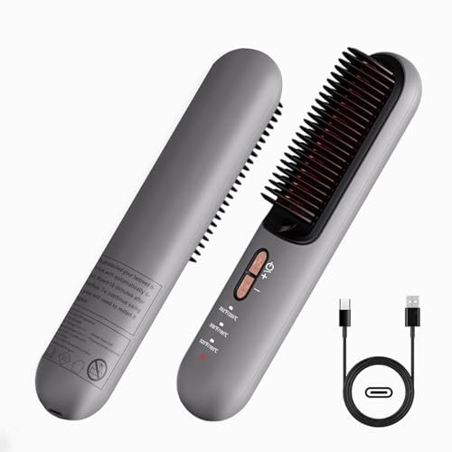 Spazzola per lisciare i capelli senza fili, Spazzola per lisciare i capelli portatile aggiornata per le donne con dimensioni da viaggio,Pettine per lisciare i capelli con ioni negativi 2 in 1
