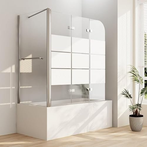 Duschwand für Badewanne 120x75x140cm Duschwand 3-teilig Faltbar Badewannenaufsatz mit Seitenwand Badewannenfaltwand Duschtrennwand Duschabtrennung für Badewanne, 6mm ESG Sicherheitsglas