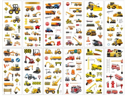 12 Stück Sticker für Kinder, Kinder Bagger Aufkleber, Sticker Auto, Mädchen und Jungs, für Mitgebsel