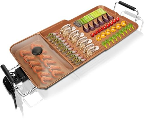 AEWHALE 3-in-1 Tischgrill Elektrisch,2000W Teppanyaki Grillplatte mit Antihaftbeschichtung für 4-6 Personen