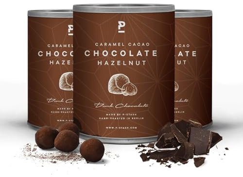 P-STASH Haselnuss dunkle Schokolade mit Karamell & Kakao, Edle Haselnüsse 3x60g, fettfreie Trommelröstung, Nussmischung mit einzigartigen Gewürzkombinationen, Premium Nuts made in Berlin