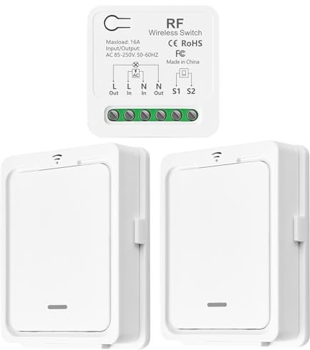 DieseRC Interruttore di Luce Senza Fili/Compatibile con Interruttori Manuali, Controllore del Ricevitore del Relè da 10 A e Interruttore di Telecomando, Interruttore on/off per Luci fino a 1500 W