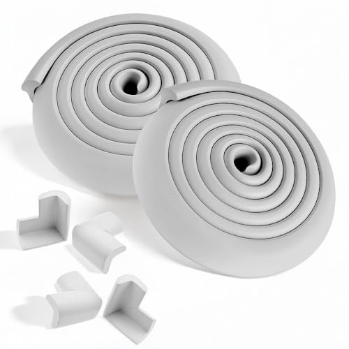 4M Foam Strip & 8 Corner Guards for Baby & Kids Safety - Edge Protection with Adhesive Tape, 2x 2M Strips, Easy Install, UK Shipping (Grey)