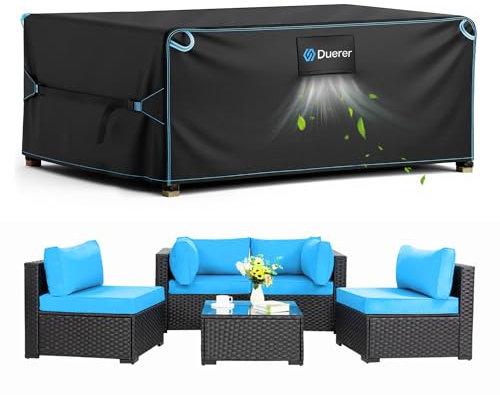 Duerer Abdeckung Gartenmöbel winterfest 150x90x74cm Gartentisch Abdeckung Abdeckplane Gartenmöbel 420D Oxford Gewebe Schutzhülle Wasserdicht für Outdoor Gartentische Rechteckig, Anti-UV