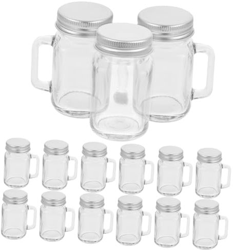 Ciieeo 16 Mini Tarros De Albañil Lata De Café Tarro De Té Vasos De Vasos De Tarro De Albañil Tarros De Miel Pequeños Tarros Con Asa Tarros De Vidrio Botellas De Bebidas
