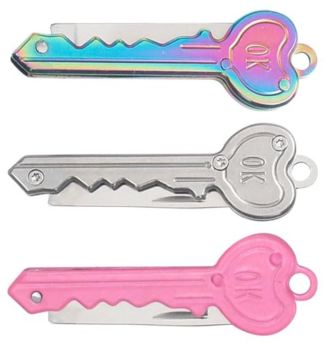 Messer Schlüsselanhänger Klein, Verstecktes Messer Mini Messer, Self Defense Keychain, 3 Taschenmesser In Schlüsselform Geeignet Als Brieföffner Oder Paketmesser, Selbstverteidigung Schlüsselanhänger