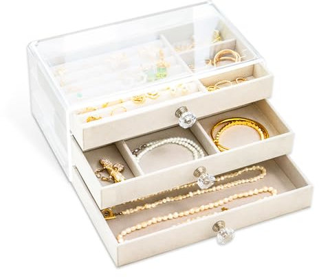 Bieiyhe 3 Niveles Joyero Viaje Mujer,Caja Joyero Organizador,Joyero Terciopelo Pequeño,Joyero Portatil,Jewelry Box Travel,Jewelry Case,Caja de Almacenamiento de Joyas,Joyero Anillos Y Pendientes