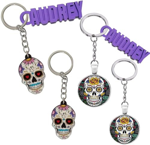 Porte-Clés Calavera, Avec ou Sans Prénom, 2 Modèles au Choix, Tête de Mort, Fête, Carnaval, Mexique, Personnalisable, Bijou de Sac, Cadeau Pour Homme et Femme