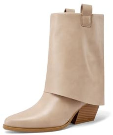 QUEEN HELENA Stivaletti Camperos a Gambale Largo Stivali Bassi a Punta Texani Donna X31-108 (Beige, Sistema Taglie Calzature EU, Adulto, Donna, Numero, Media, 36)