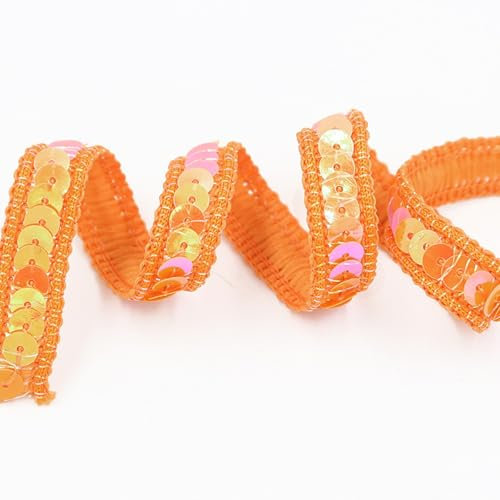 AMateschitz Paillettenband 12MM Breite Bunte Pailletten Bänder Flache Glitzerband Borten Glitzer Pailletten Trim Glänzende Paillettenborte für DIY Handwerk Nähen Kleidung Schmuck Orange 25M