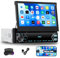 CAMECHO Autoradio 7 Pouces Écran Tactile IPS Rétractable Manuel | Mirror Link Filaire, Commande au Volant & Micro Externe | Compatible Tous Véhicules