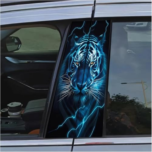 Autotür Aufkleber b säule 2er-Pack Tiger Vinyl Auto Aufkleber Auto B Säule wasserdichte Mittelsäule Dekoration Abdeckung (50x25 cm,Tiger-2)