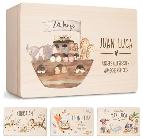 Little Deco Erinnerungskiste Baby Taufgeschenk Arche Noah personalisiert | 40 x 30 x 22 cm | Erinnerungsbox Babybox Geschenk zur Geburt und Taufe Aufbewahrung Jungen Mädchen XHL1054-2-L
