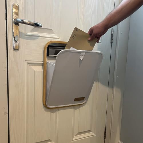 Mail More® Front Door Letter Box Catcher No Screws - White Mail Catcher for Letterbox - Post Parcel Holder - Indoor Mail Catcher - Parcel - Bamboo Frame Post Holder - Draught Excluder