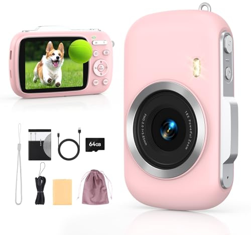 Gatatol Digital Camera 4K 64MP - Vlogging Camera for Kids & Beginners | 18X Zoom Point and Shoot Camera Anti Shake, Compact with Flash, Gift for Boys Girls(Pink)