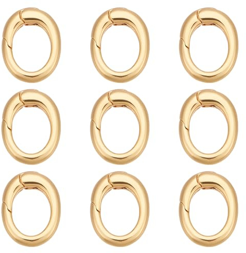 CRAFTYMELODY 9 Stück Messing Federtorringe 18 Karat Vergoldet Ovaler Verschluss O Ring Karabiner Schlüsselringschnalle 12x9x3mm Karabinerhaken Zur Schmuckherstellung