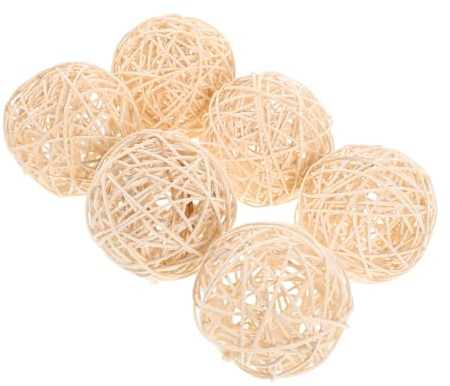 VICASKY 6 Geflochtene Rattankugeln in Beige als Vielseitige Tischdekoration und Hängende Deko für Hochzeit und Partys mit Elegantem Design