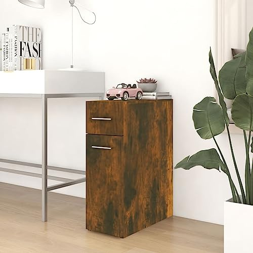 Foknhdi Apothekerschrank Räuchereiche 20 x 45,5 x 60 cm Holzwerkstoff Flurschrank Modernes Design mit Stauraum und Wandbefestigung für kleine Flure Schlafzimmer und Wohnbereiche