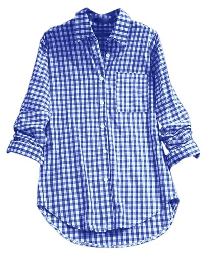 Chemisier traditionnel à carreaux pour femme - Chemise à carreaux rouge et blanc - Coton et lin - Chemisier traditionnel - Grande taille - Mode traditionnelle - Boutonnière - Tunique