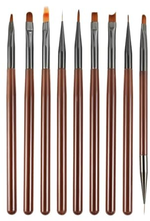 Nail Brushes, 9PCS UV Gel Nail Brush Liner DIY Painting Pen Manicure Acrylic Drawing for Art Design Nails Tip Display Tool(Transparent Coffee)