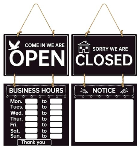 Tableau d'affichage des heures de magasin – d'ouverture et de fermeture réversible, décoration d'entreprise, panneau de vente au détail à suspendre, marqueur de porte d'entrée | Panneau d'heures