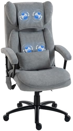 HOMCOM Bürostuhl mit Massage- & Wippfunktion, Schreibtischstuhl, Grau | Ergonomisch, 4 Knetpunkten, Hoher Rückenlehne, Lendenstütze, Seitentasche, Höhenverstellbar, Drehstuhl, Chefsessel