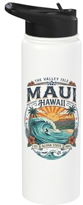 Maui Hawaii Beach Vacation Travel Hawaiian Aloha Surfer Stainless Steel Insulated Water Bottle